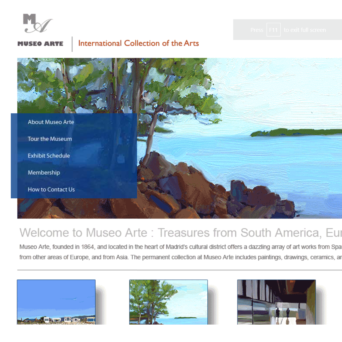 A screenshot of a museum website concept